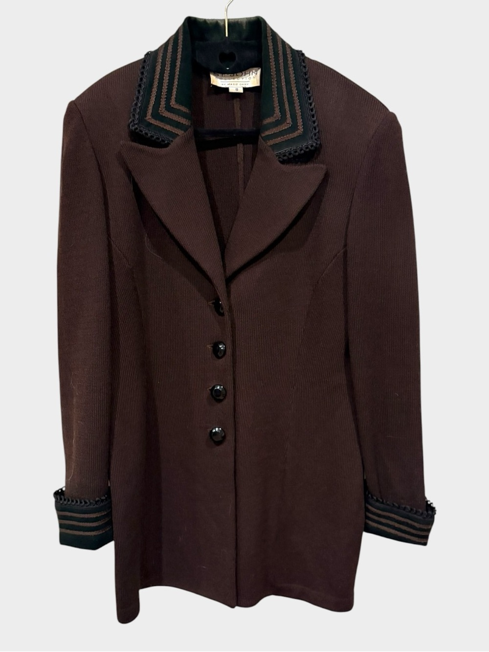 St. John Collection by Marie Gray chocolate brown knit blazer jacket Size 8